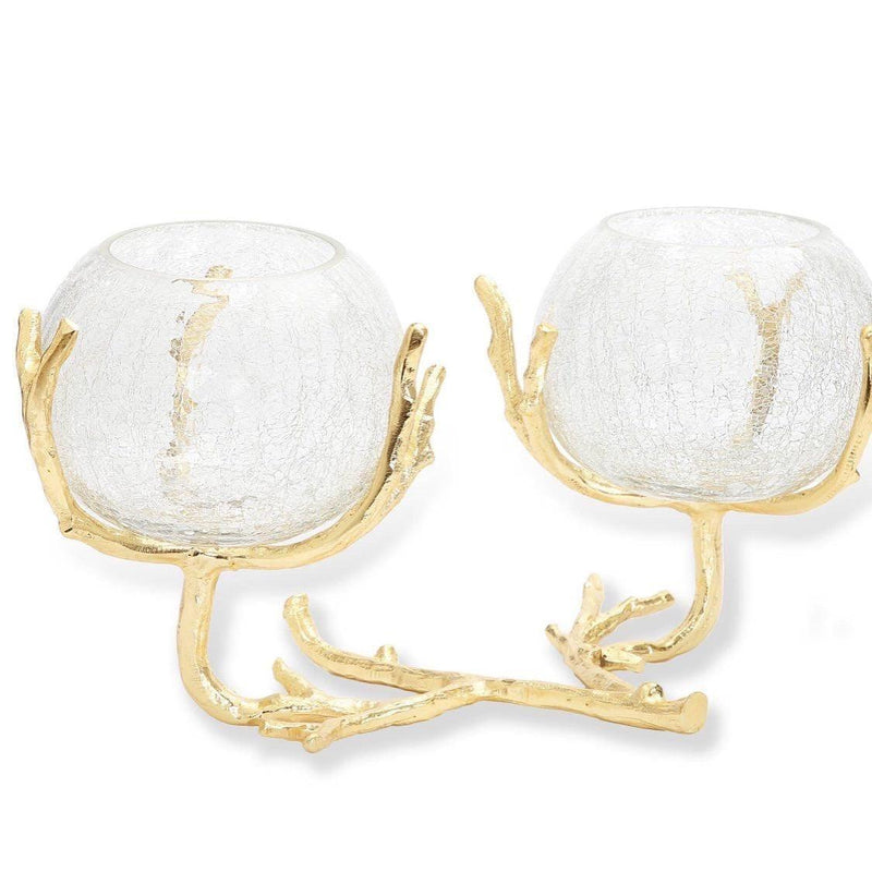 2 Glass Bowl on Gold Branch Holder Centerpiece Decorative Bowls High Class Touch - Home Decor 