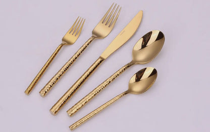 20 Pcs Gold Hammered handle Cutlery set Cutlery High Class Touch - Home Decor 