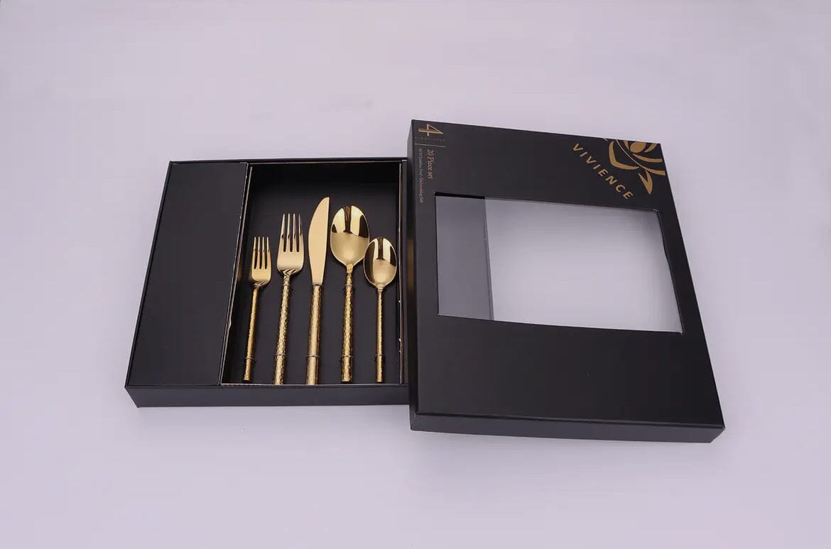 20 Pcs Gold Hammered handle Cutlery set Cutlery High Class Touch - Home Decor 