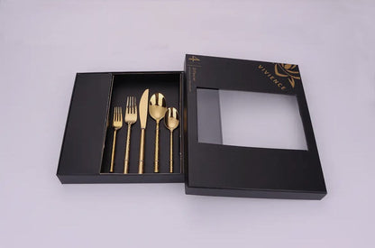 20 Pcs Gold Hammered handle Cutlery set Cutlery High Class Touch - Home Decor 