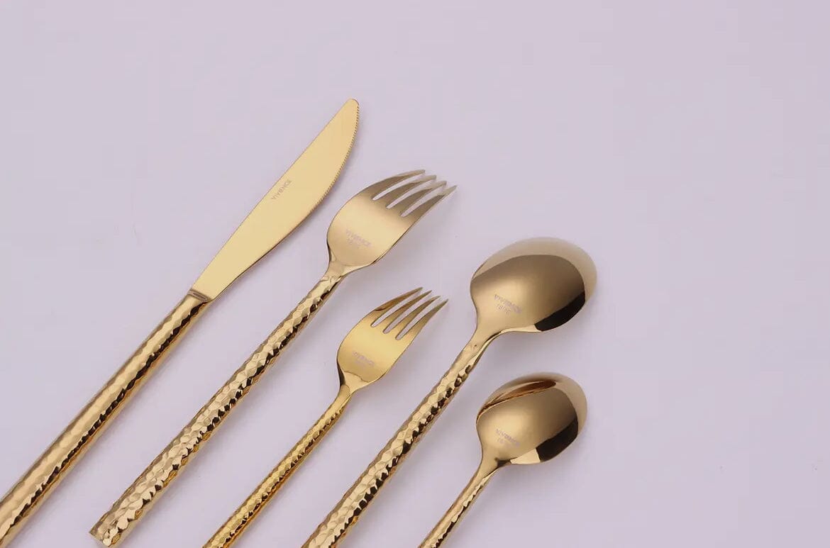 20 Pcs Gold Hammered handle Cutlery set Cutlery High Class Touch - Home Decor 