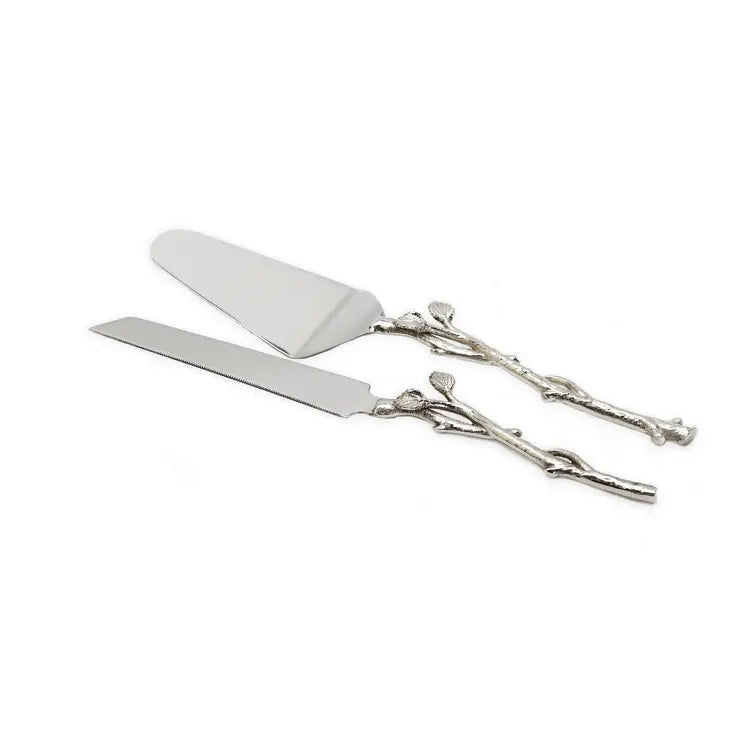 Cake Server and Knife Set with Gold Leaf Design, Dims 12"L Cake Servers High Class Touch - Home Decor 