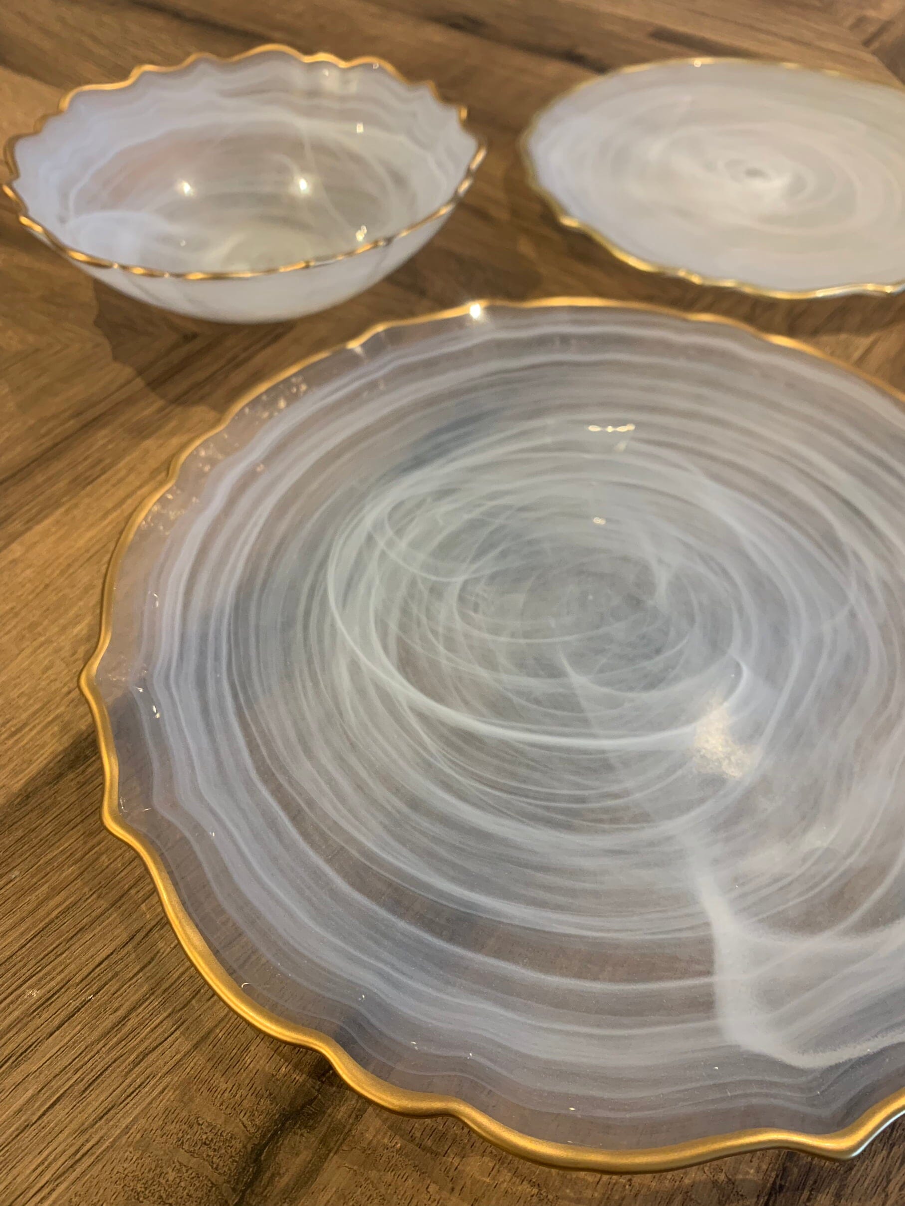 Dinner Plates in Alabaster White with Gold Trim Set of