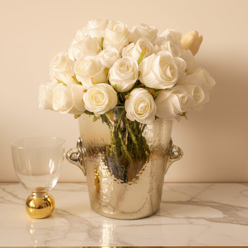Faux White Rose Flowers High Class Touch - Home Decor 