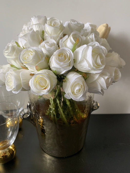 Faux White Rose Flowers High Class Touch - Home Decor 