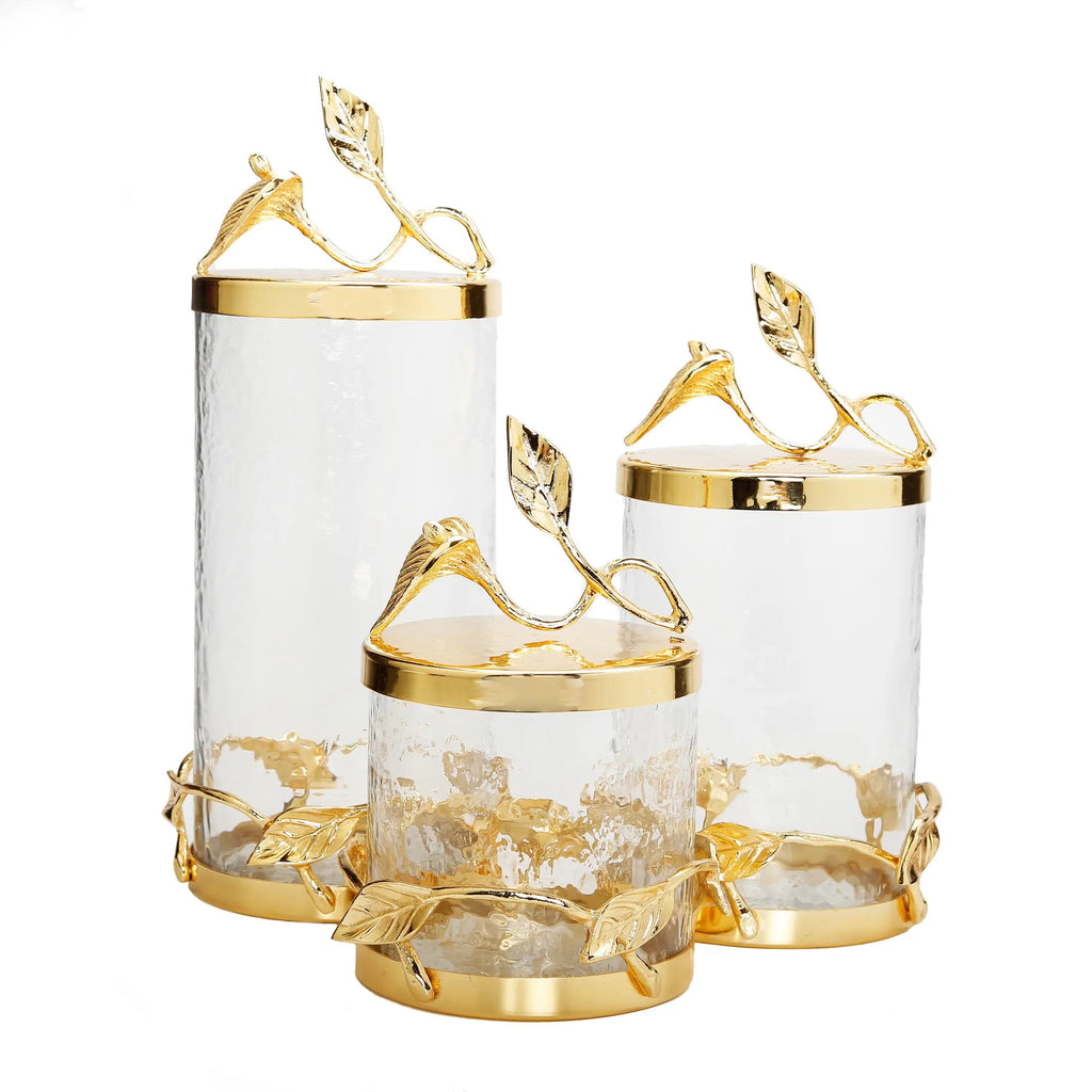 Glass Canister Jar with Gold Leaf Lid Canisters High Class Touch - Home Decor 