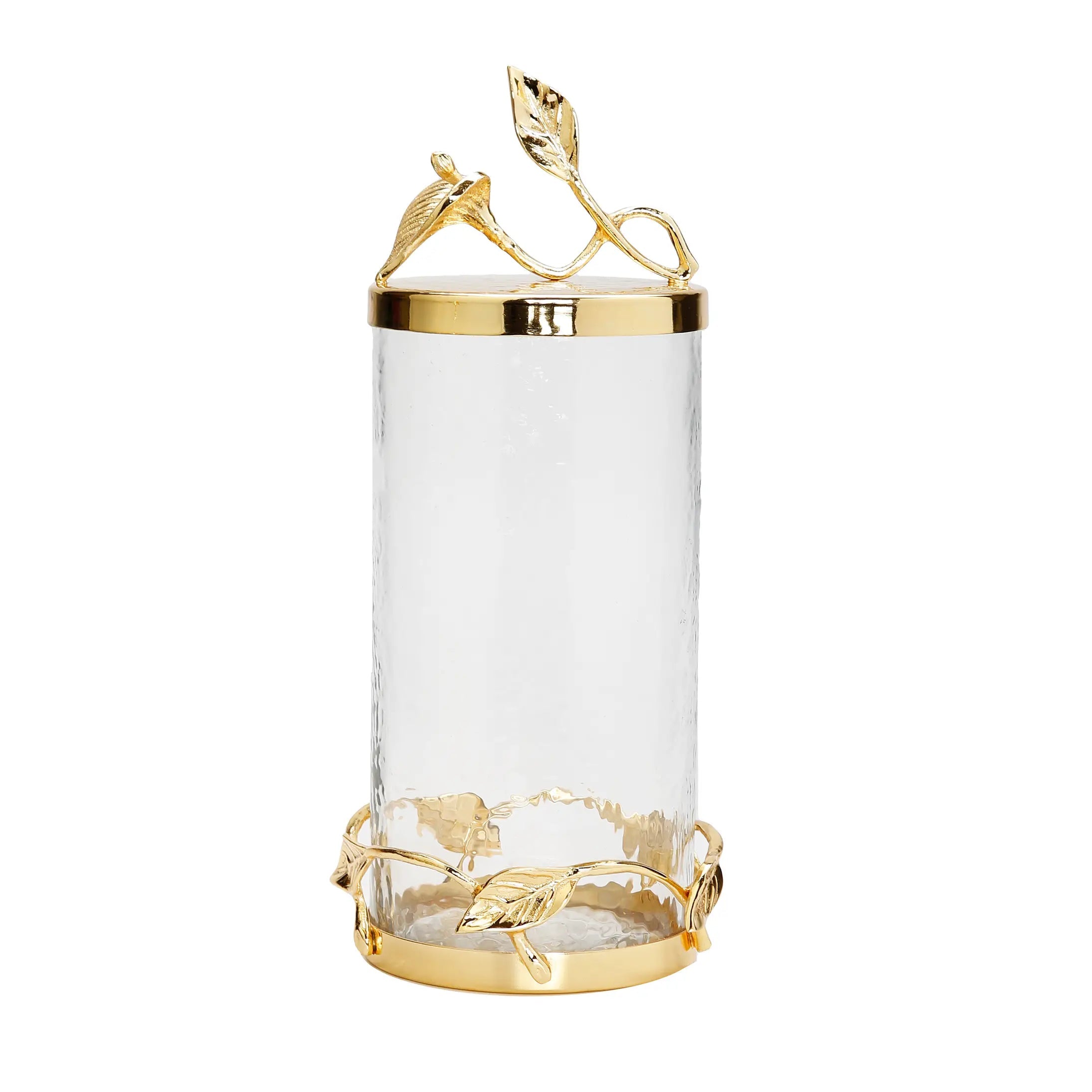 Glass Canister Jar with Gold Leaf Lid Canisters High Class Touch - Home Decor 
