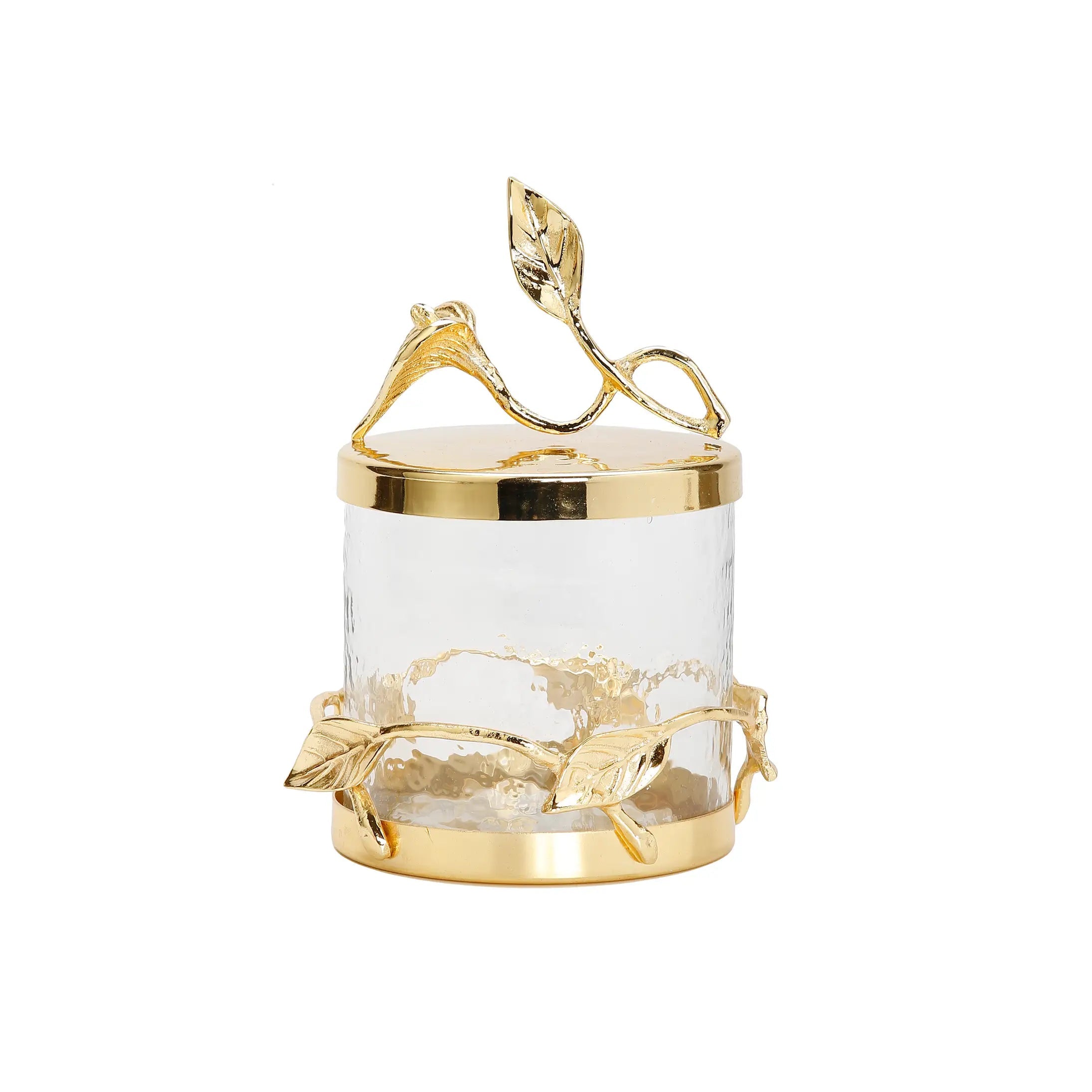 Glass Canister Jar with Gold Leaf Lid Canisters High Class Touch - Home Decor 