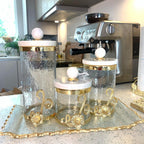 Glass Canister with Gold Design and Marble Lid Canisters High Class Touch - Home Decor 