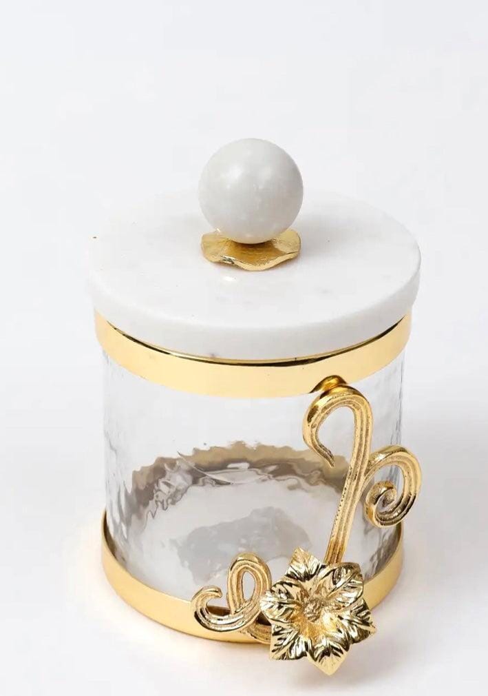 Glass Canister with Gold Design and Marble Lid Canisters High Class Touch - Home Decor 