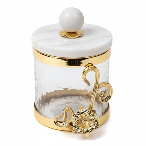 Glass Canister with Gold Design and Marble Lid Canisters High Class Touch - Home Decor 