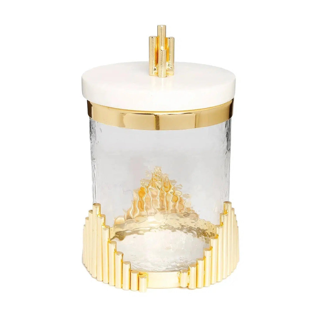 Glass Canister with Marble Lid and Symmetrical Gold Design Canisters High Class Touch - Home Decor 