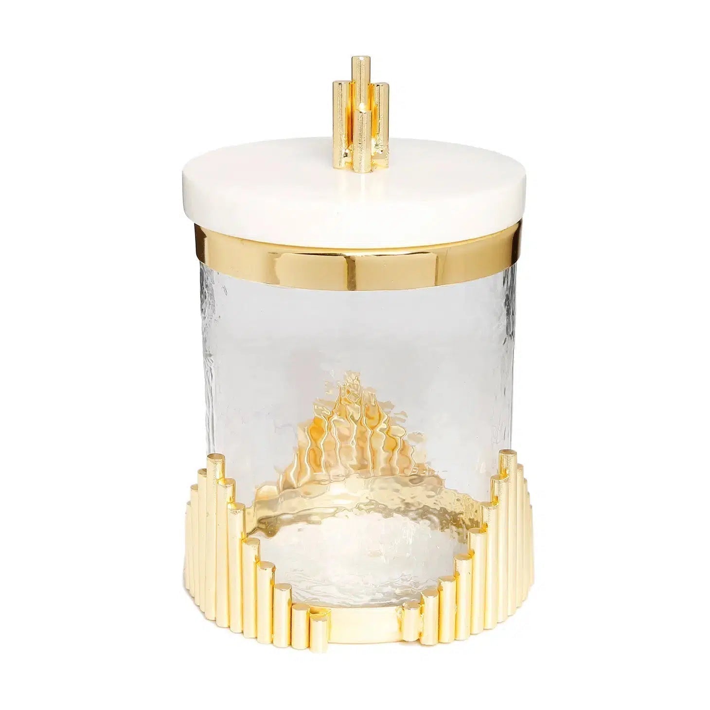 Glass Canister with Marble Lid and Symmetrical Gold Design Canisters High Class Touch - Home Decor 