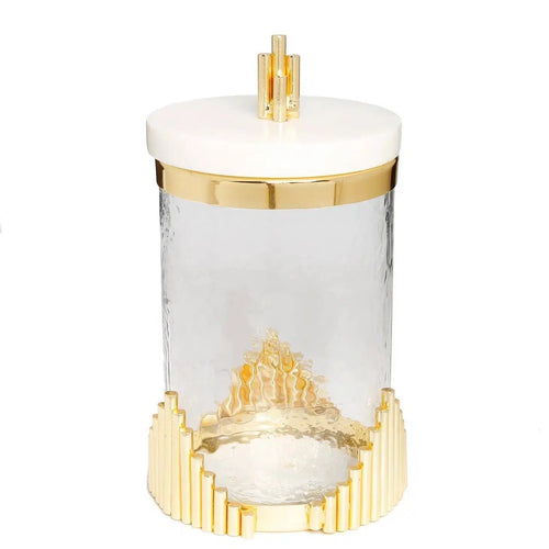 Glass Canister with Marble Lid and Symmetrical Gold Design Canisters High Class Touch - Home Decor 