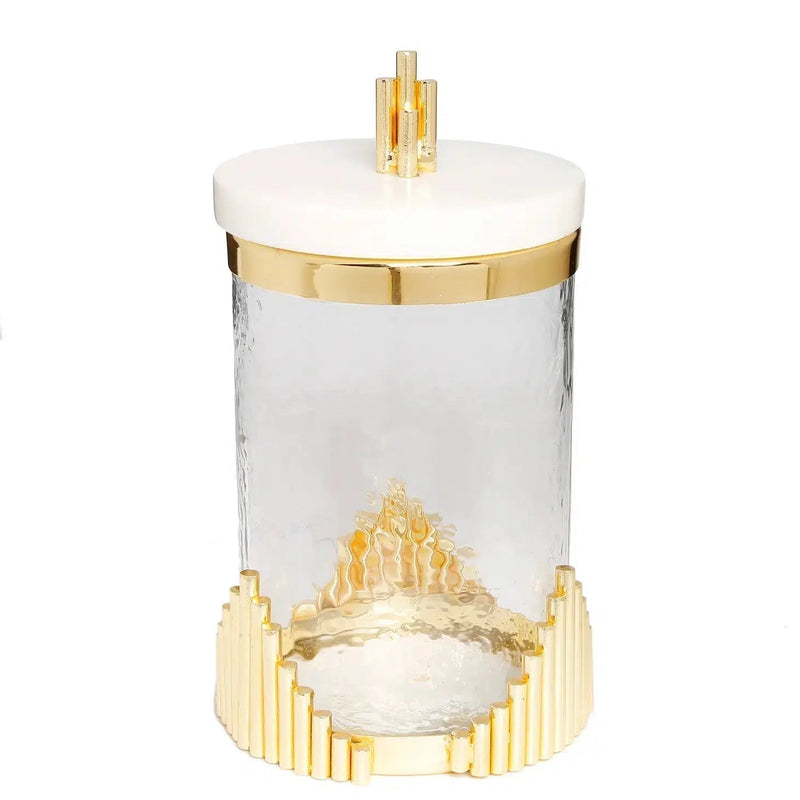 Glass Canister with Marble Lid and Symmetrical Gold Design Canisters High Class Touch - Home Decor 