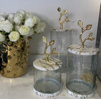 Glass Coffee Jar Leaf Handle Lid Canisters High Class Touch - Home Decor 