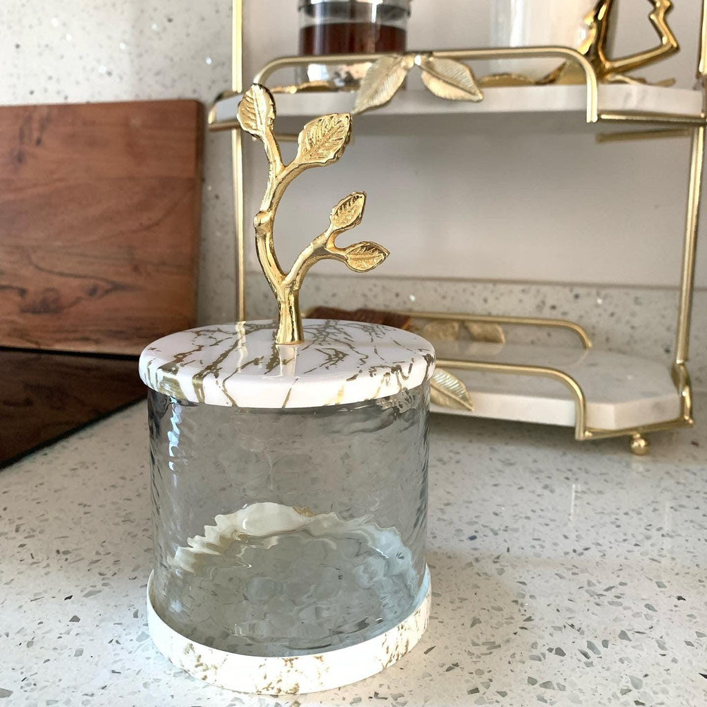 Glass Coffee Jar Leaf Handle Lid Canisters High Class Touch - Home Decor 