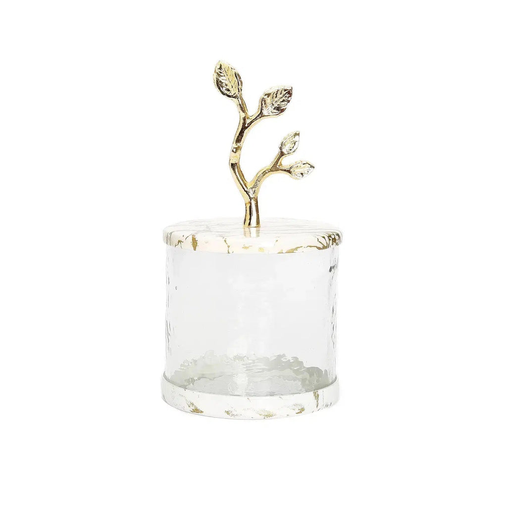 Glass Coffee Jar Leaf Handle Lid Canisters High Class Touch - Home Decor 