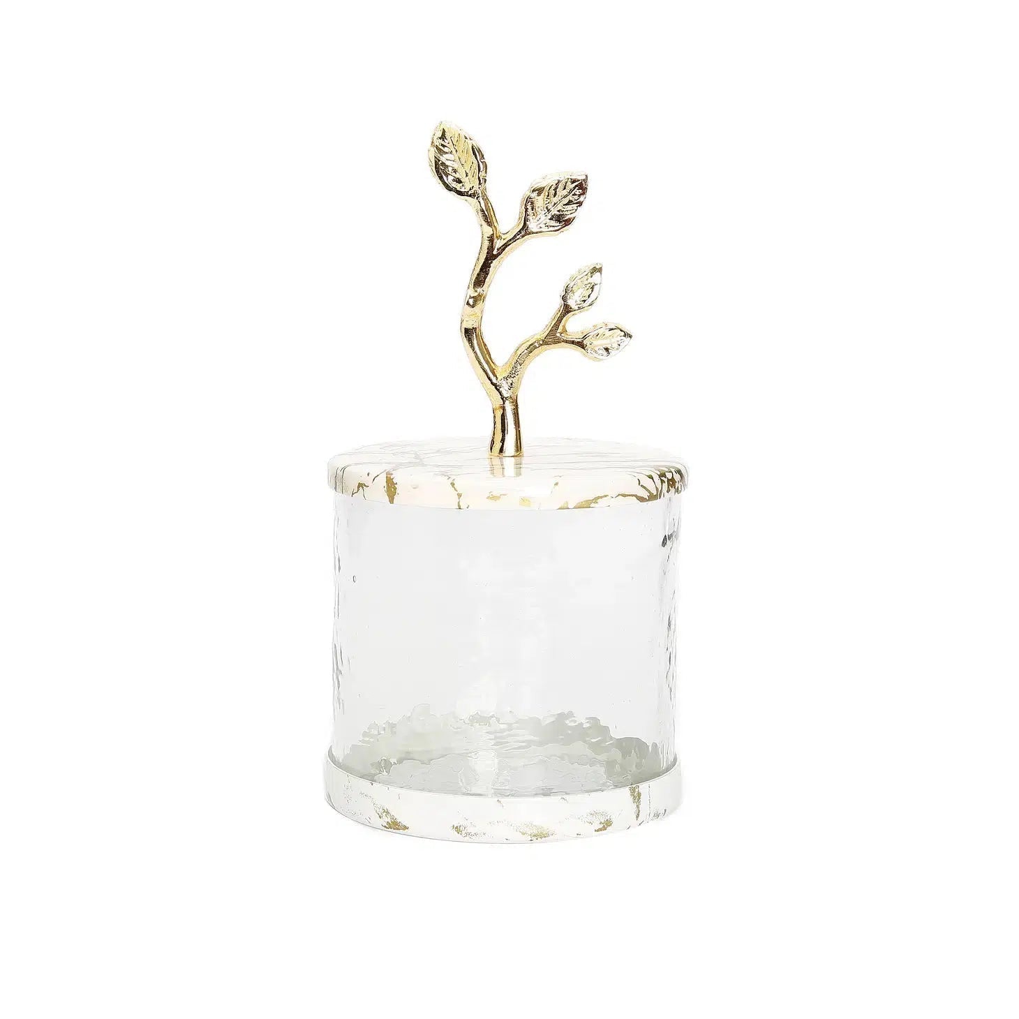 Glass Coffee Jar Leaf Handle Lid Canisters High Class Touch - Home Decor 