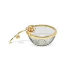 Glass Dish with Gold Enamel Flower Design On Handle Decorative Bowls High Class Touch - Home Decor 
