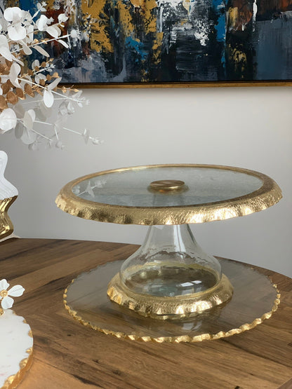 Glass Lazy Susan Tray with Gold Edge Decorative Trays High Class Touch - Home Decor 