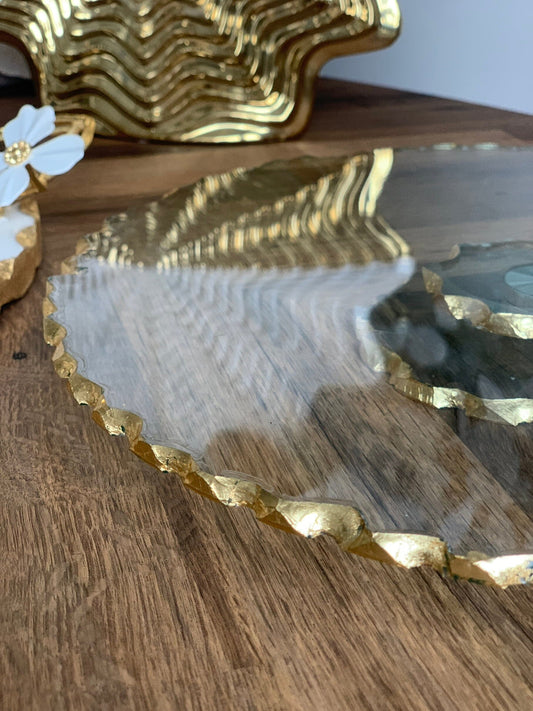 Glass Lazy Susan Tray with Gold Edge Decorative Trays High Class Touch - Home Decor 