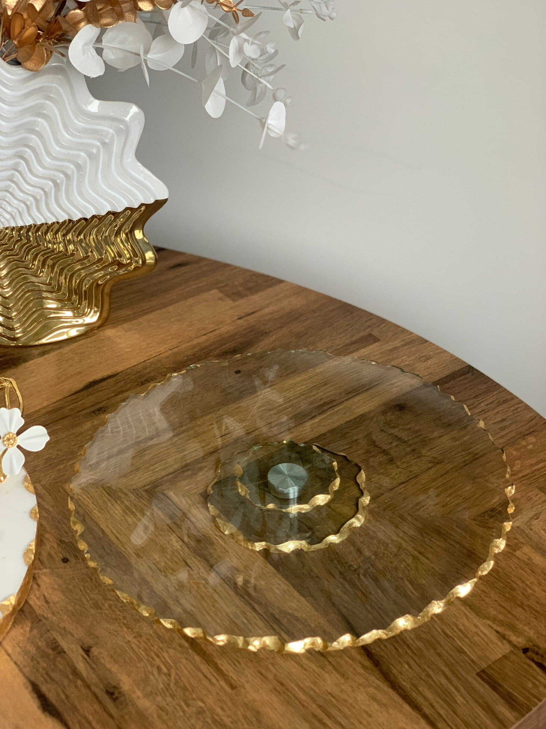 Glass Lazy Susan Tray with Gold Edge Decorative Trays High Class Touch - Home Decor 