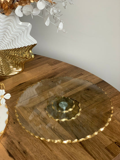 Glass Lazy Susan Tray with Gold Edge Decorative Trays High Class Touch - Home Decor 