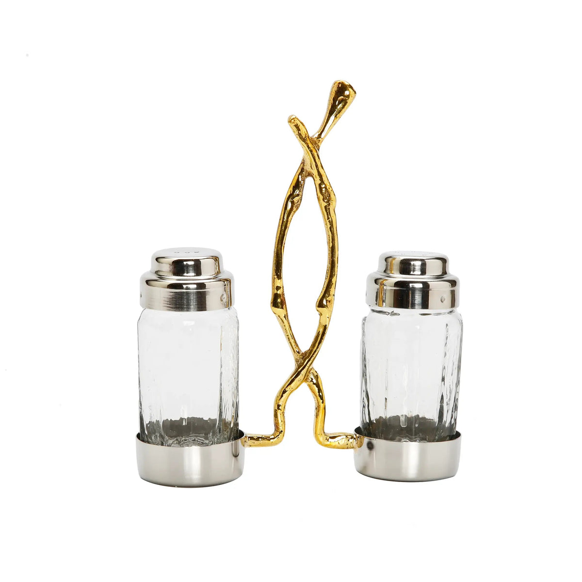 Glass Salt and Pepper Set with Gold Twig Design Salt and Pepper Shakers High Class Touch - Home Decor 