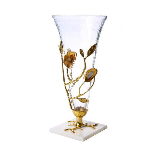 Glass Vase With Gold Leaf - Agate Stone Design Vases High Class Touch - Home Decor 