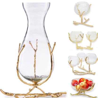 Glass Vase With Gold Twig Base Vases High Class Touch - Home Decor 