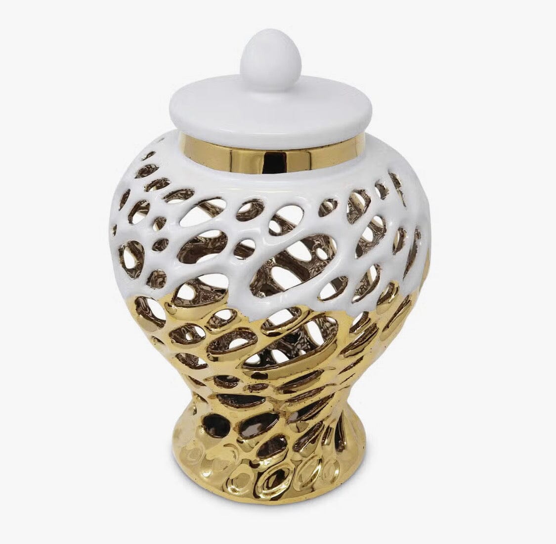 Gold and White Design Ginger Jar Medium GingerJar High Class Touch - Home Decor 