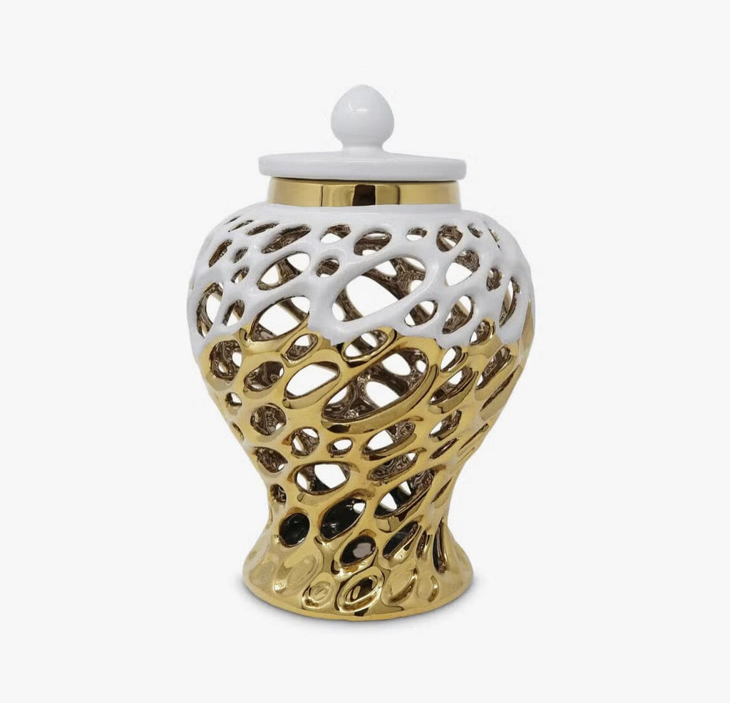 Gold and White Design Ginger Jar Medium GingerJar High Class Touch - Home Decor 