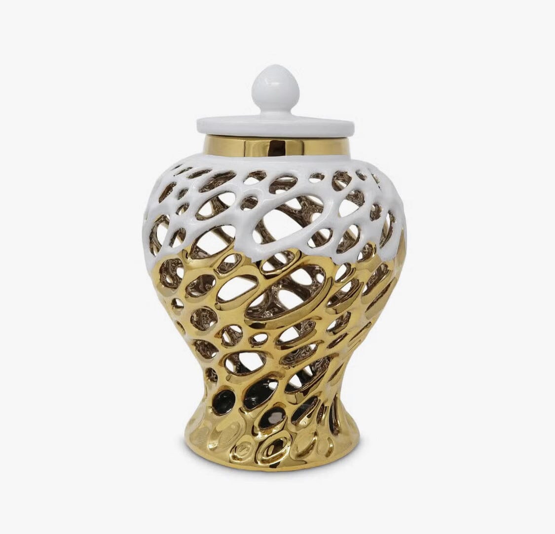 Gold and White Design Ginger Jar Medium GingerJar High Class Touch - Home Decor 