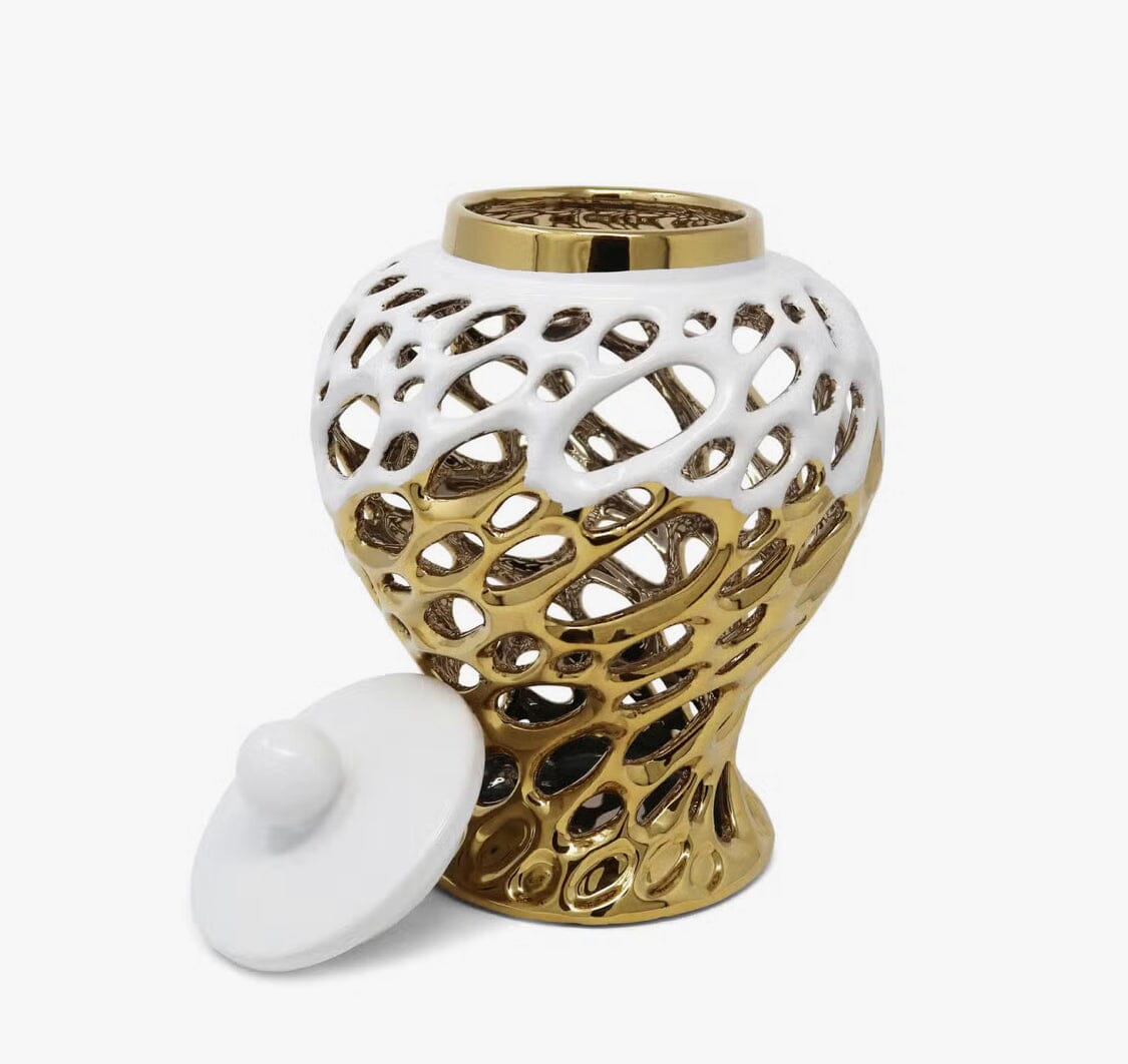 Gold and White Design Ginger Jar Medium GingerJar High Class Touch - Home Decor 