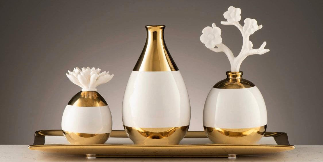 Gold Edged White Rectangular Tray Decorative Trays High Class Touch - Home Decor 