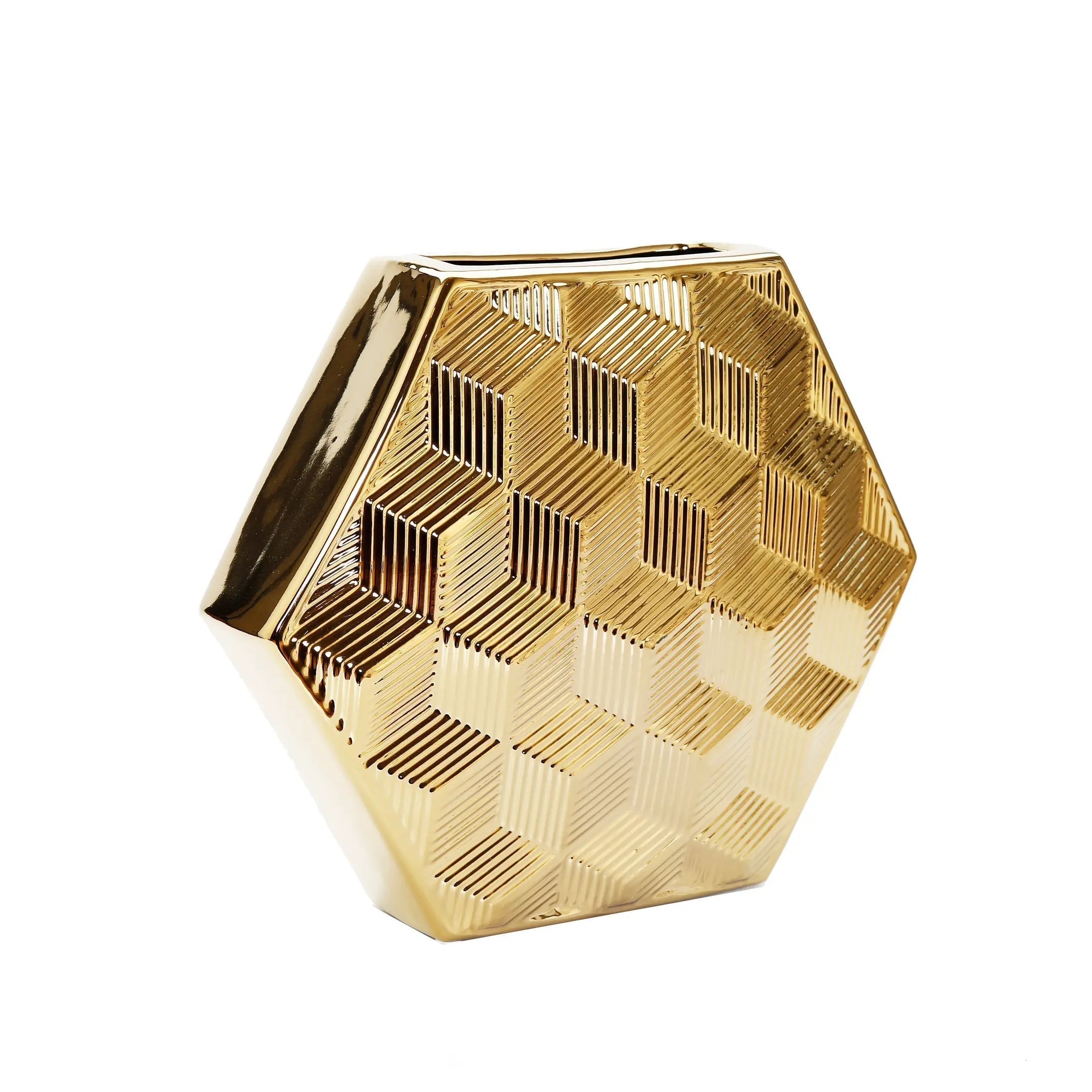 Gold Hexagon Shaped Vase Vases High Class Touch - Home Decor 