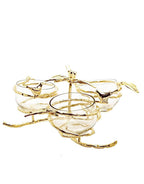 Gold Leaf 3 Bowl Relish Dish With Glass Inserts Snack Bowls High Class Touch - Home Decor 