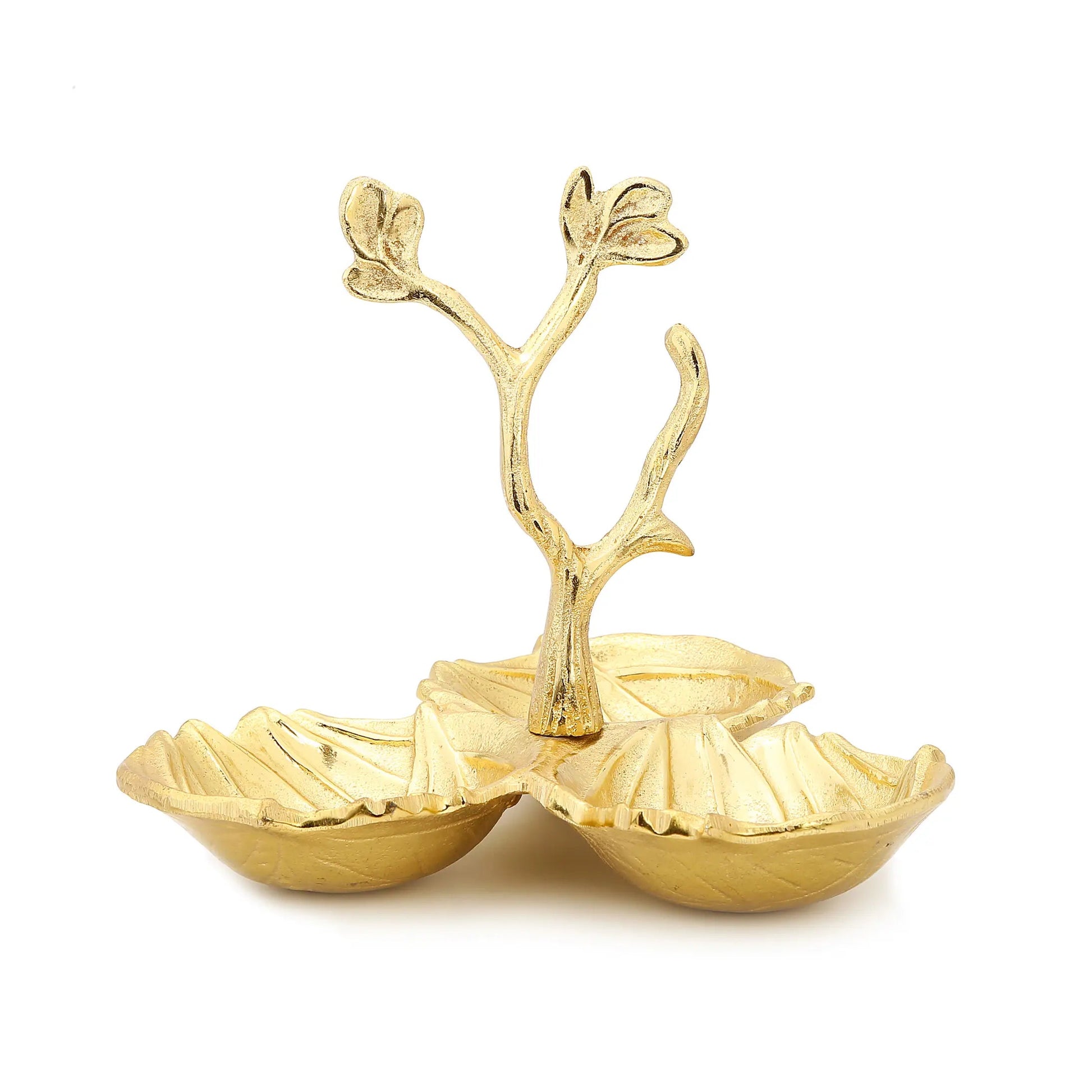 Gold Leaf 3 Sectional Relish Dish Snack Bowls High Class Touch - Home Decor 