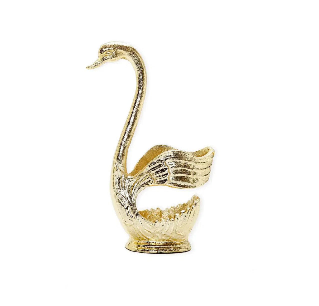 Gold Swan Dessert Spoon Holder with 6 Spoons Cutlery High Class Touch - Home Decor 