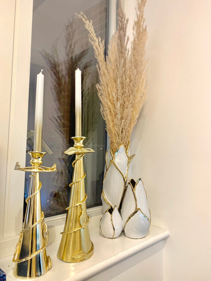 Gold Taper Candle Holder Leaf Spiral Design Candle Holders High Class Touch - Home Decor 