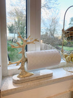 Gold Tree Design Paper Towel Holder On Marble Base Kitchen roll holder High Class Touch - Home Decor 