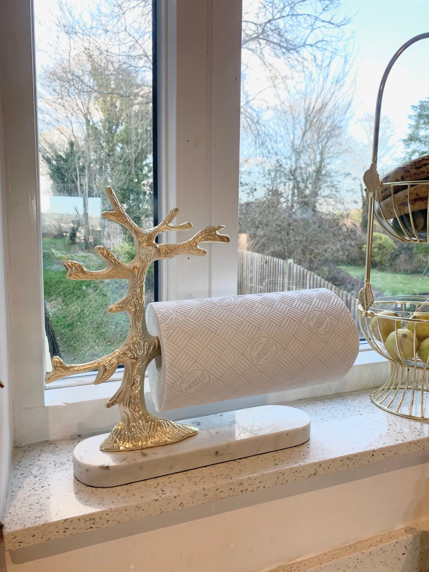 Gold Tree Design Paper Towel Holder On Marble Base Kitchen roll holder High Class Touch - Home Decor 