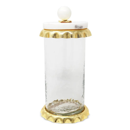 Tea, Coffee, Sugar Glass and Gold Canister with Marble Lid - large size