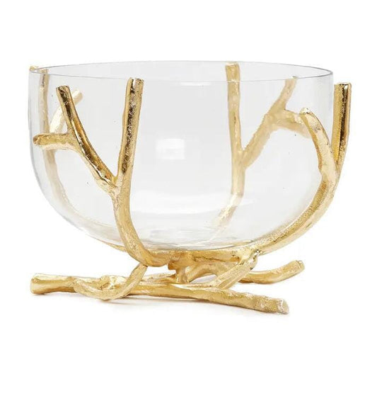 Large Gold Twig Base Removable glass Bowl Decorative Bowls High Class Touch - Home Decor 