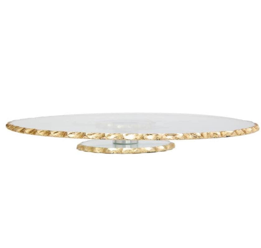 Lazy Susan Cake Tray - Stacked Glass with Gold Edge Decorative Trays High Class Touch - Home Decor 