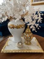 Marble Kitchen Tray Gold Ruffle Design Decorative Trays High Class Touch - Home Decor 