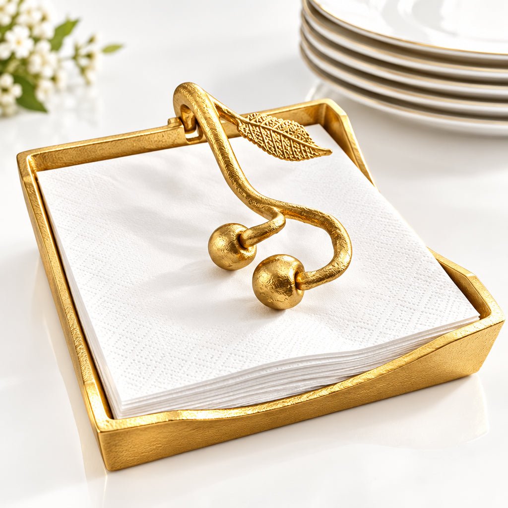 Napkin Holder with Leaf Shaped Tongue Napkin Holders & Dispensers High Class Touch - Home Decor 