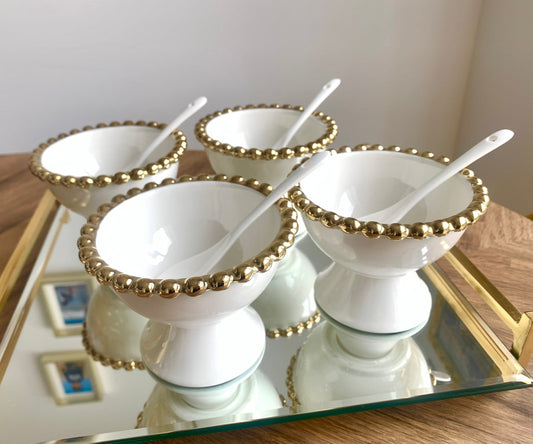 Porcelain White Dessert Cups - Set Of Four Snack Bowls High Class Touch - Home Decor 