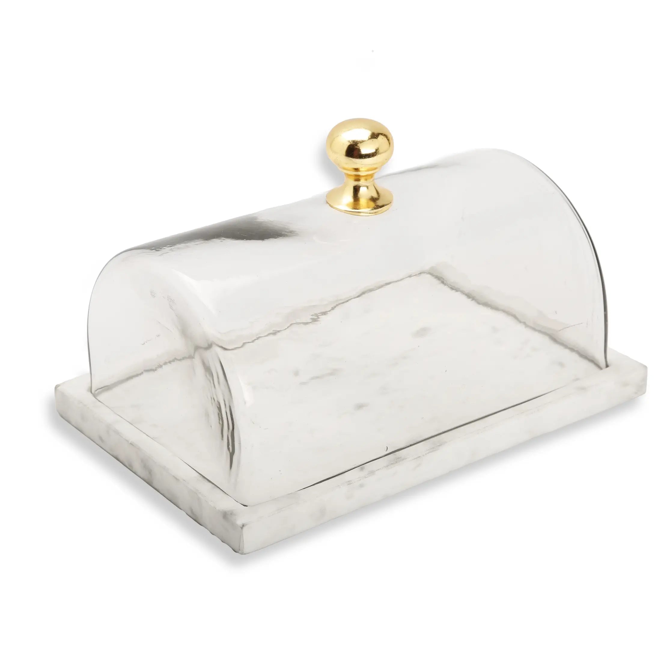 Rectangular Marble Cake Dome with Gold Knob Cake Stands High Class Touch - Home Decor 